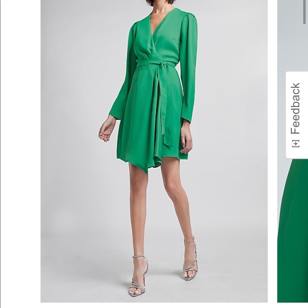 NWT - Green Puff Sleeve Wrap Dress